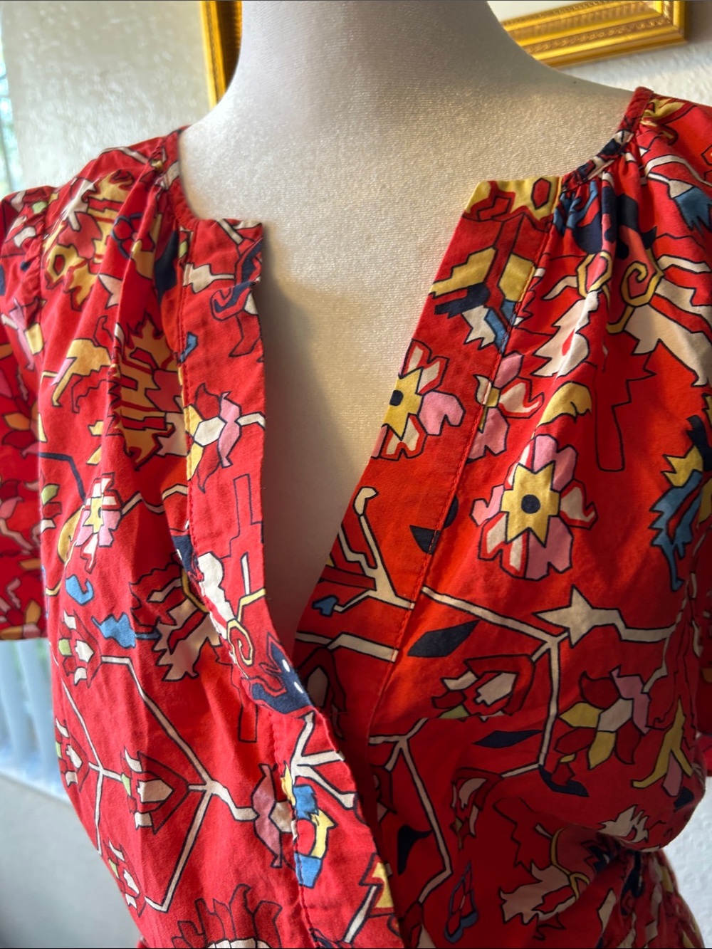Anthopologie Red Floral Maxi Dress with Tiered Skirt Sz 2X- 100% Cotton - Picture 8 of 12